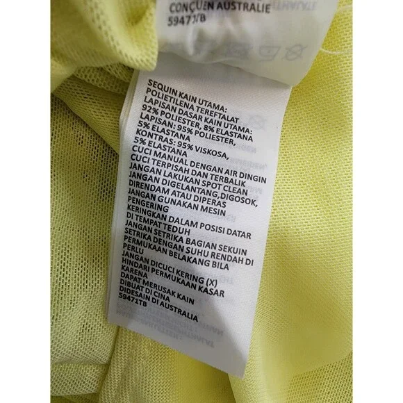 Bardot Verona Sequined Bodysuit Top Women's 6 Canary Yellow Long Sleeve Snap - Picture 15 of 15